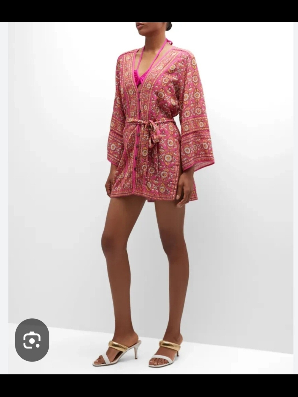 Veronica Beard Caftan Style Belted Mini Dress Pink Print Medium